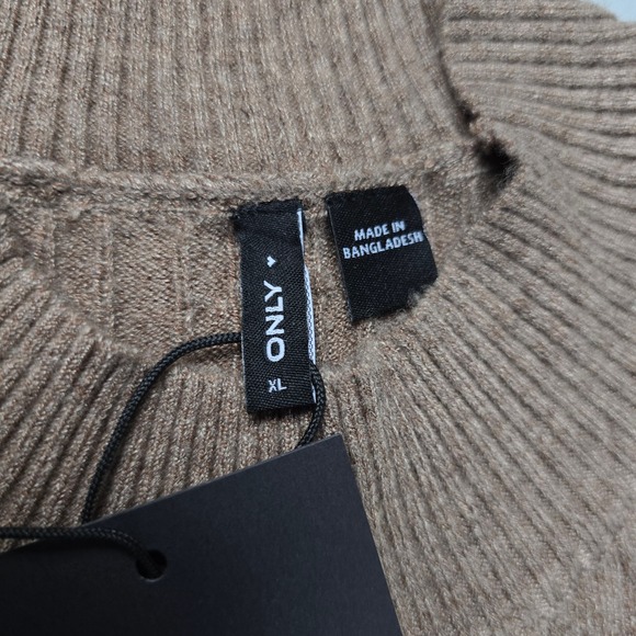 NWT ONLY Tan High Neck Belted Cable Knit Sweater Dress Malt Ball Soft Warm XL - Picture 7 of 14